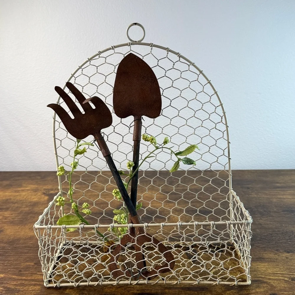 Rustic Brown and Cream Wall Decor with Garden Tools